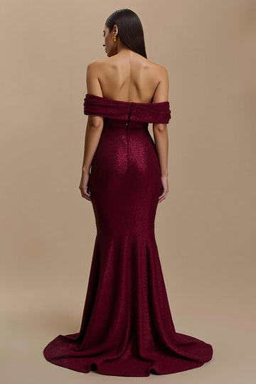 Off The Shoulder Mermaid Burgundy Holiday Dress